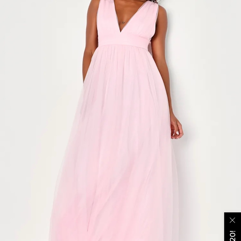NWT Lulu’s Blushing with Brilliance Light Pink Tulle Sleeveless Maxi Dress